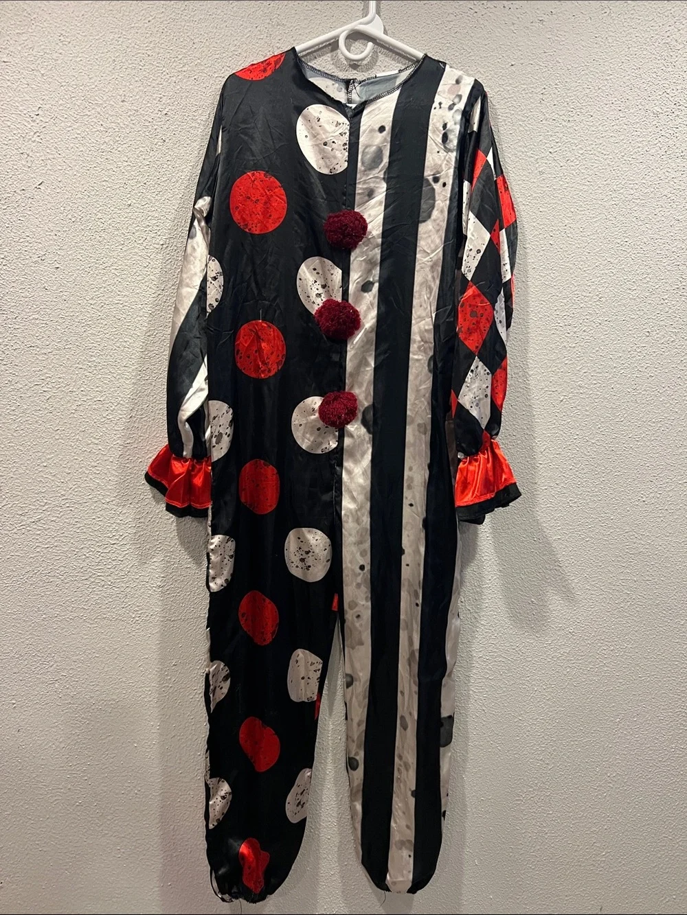 Scary Clown Jumpsuit Costume in Black, White & Red